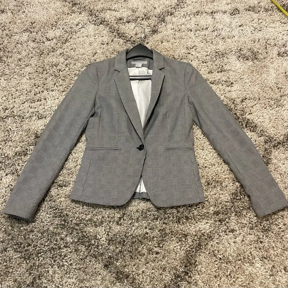 H&M Women’s Gray Houndstooth Plaid‎ Blazer Size 6